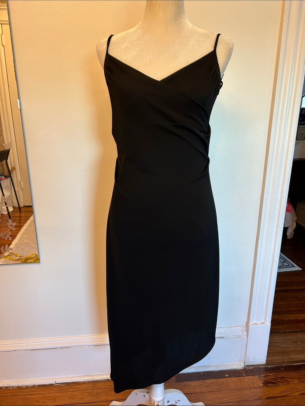 Ariella Black Midi Slip Dress with Spaghetti Straps